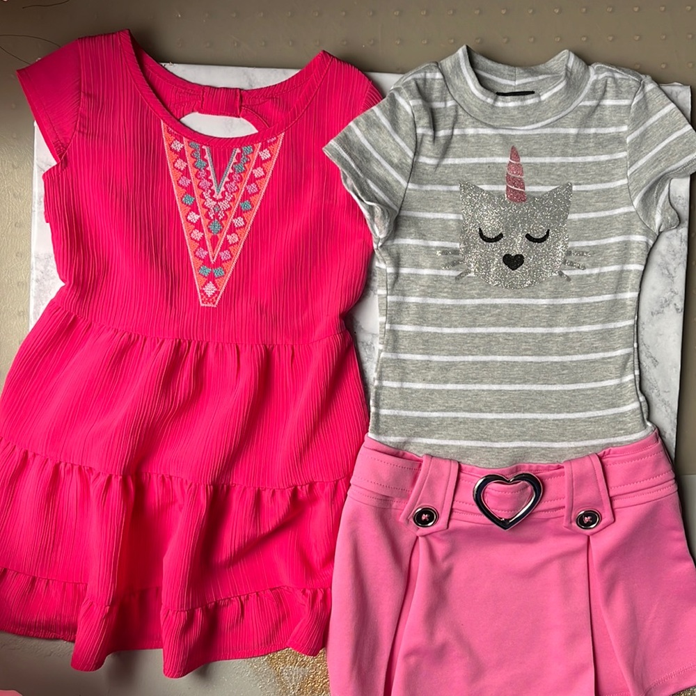 Lilt Cat Graphic & Wonder Nation Pink Girl’s Dresses. Size 5 and 4-5.